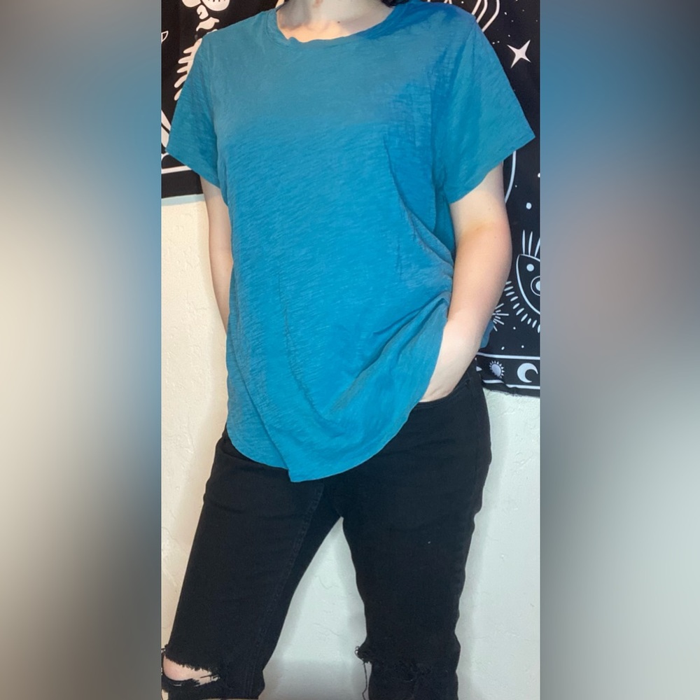 Plain blue tee in large